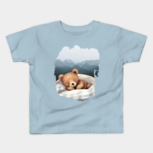 CUTE Teddy Bear Sleeping AND Watercolor Mountains Kids T-Shirt